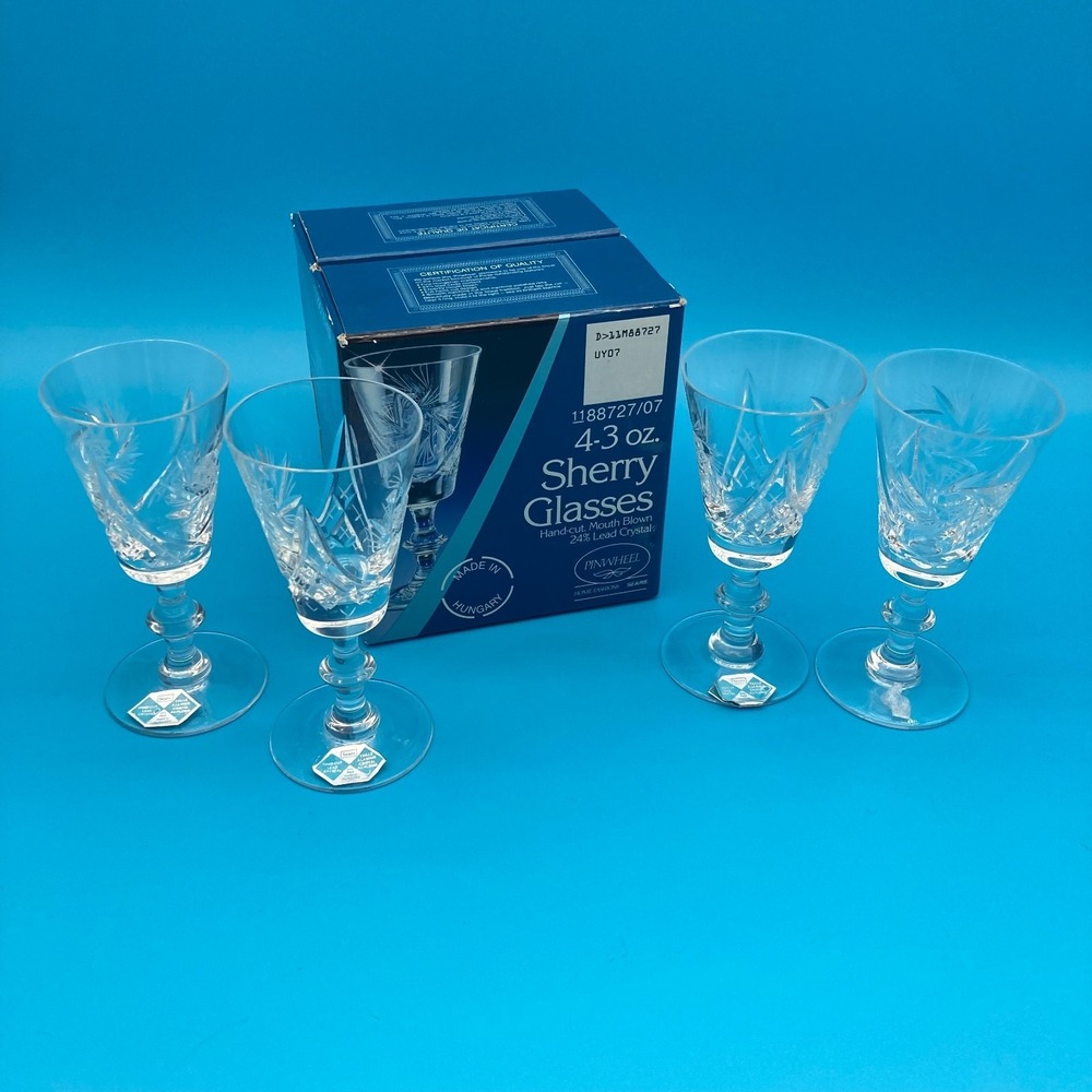 Vintage Sears Pinwheel Crystal Sherry Glasses Set of 4 - Hand Cut Lead Crystal